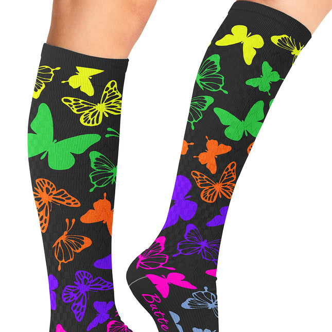 Cherokee Legwear Women's 10-15mmHg Compression Socks PRINTSUPPORT - Anti Social Butterflies