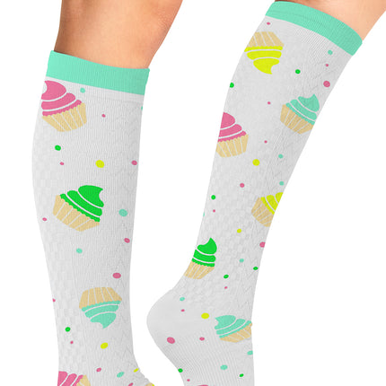 Cherokee Legwear Women's 10-15mmHg Compression Socks PRINTSUPPORT - Cupcake Party