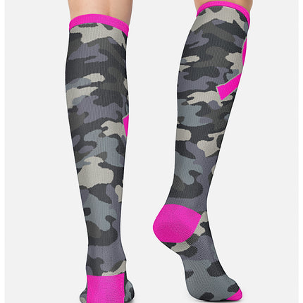 Cherokee Legwear Women's 10-15mmHg Compression Socks PRINTSUPPORT - Camo Pink Ribbon