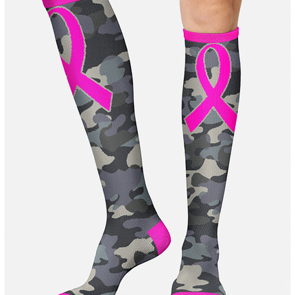 Cherokee Legwear Women's 10-15mmHg Compression Socks PRINTSUPPORT - Camo Pink Ribbon