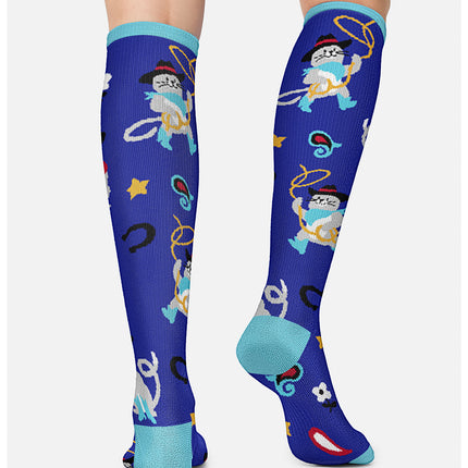 Cherokee Legwear Women's 10-15mmHg Compression Socks PRINTSUPPORT - Cowboy Cats