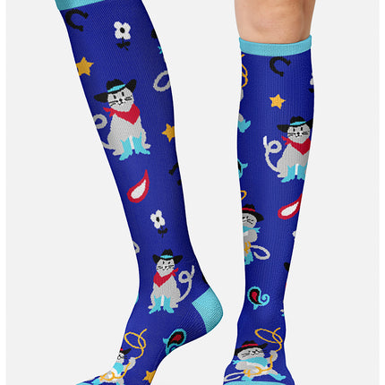 Cherokee Legwear Women's 10-15mmHg Compression Socks PRINTSUPPORT - Cowboy Cats