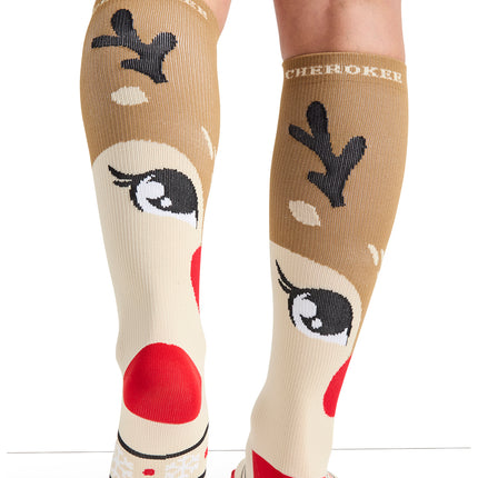 Cherokee Legwear Women's 10-15mmHg Compression Socks PRINTSUPPORT - Deer Santa