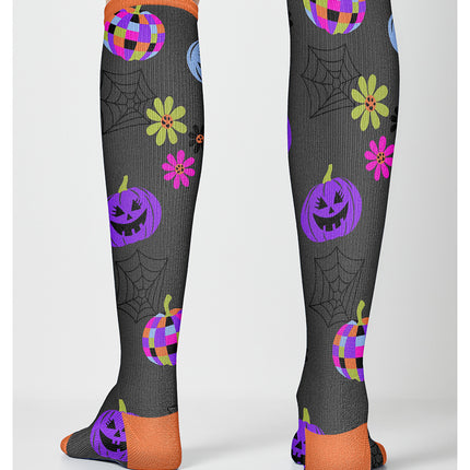 Cherokee Legwear Women's 10-15mmHg Compression Socks PRINTSUPPORT - Disco Pumpkins