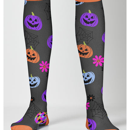 Cherokee Legwear Women's 10-15mmHg Compression Socks PRINTSUPPORT - Disco Pumpkins