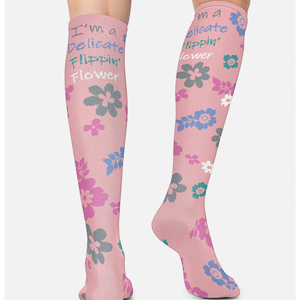 Cherokee Legwear Women's 10-15mmHg Compression Socks PRINTSUPPORT - Delicate Flower
