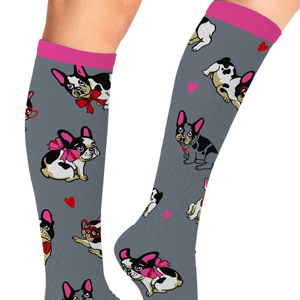 Cherokee Legwear Women's 10-15mmHg Compression Socks PRINTSUPPORT - Frenchie Kiss