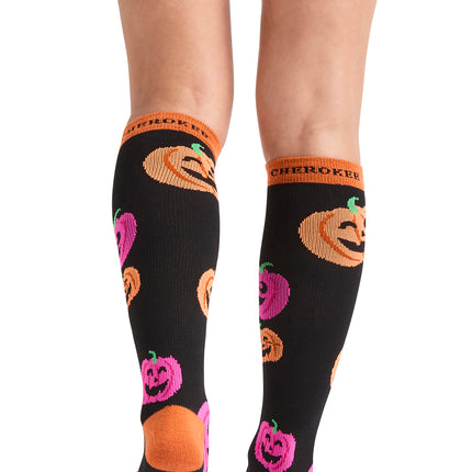 Cherokee Legwear Women's 10-15mmHg Compression Socks PRINTSUPPORT - Happy Pumpkins