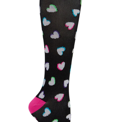Cherokee Legwear Women's 10-15mmHg Compression Socks PRINTSUPPORT - Neon Hearts