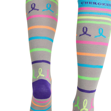 Cherokee Legwear Women's 10-15mmHg Compression Socks PRINTSUPPORT - Neon Multi Ribbon