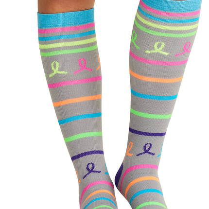 Cherokee Legwear Women's 10-15mmHg Compression Socks PRINTSUPPORT - Neon Multi Ribbon