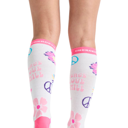 Cherokee Legwear Women's 10-15mmHg Compression Socks PRINTSUPPORT - Peace, Love, Smile