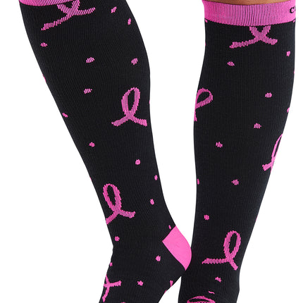 Cherokee Legwear Women's 10-15mmHg Compression Socks PRINTSUPPORT - Polka Dot Pink Ribbon