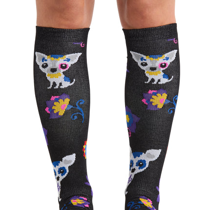 Cherokee Legwear Women's 10-15mmHg Compression Socks PRINTSUPPORT - Sugar Skull Pups