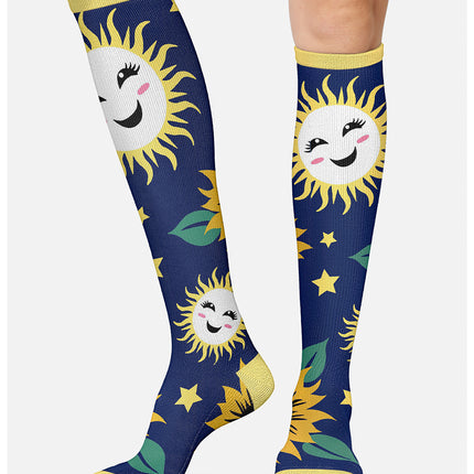 Cherokee Legwear Women's 10-15mmHg Compression Socks PRINTSUPPORT - Sunflower Power