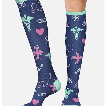 Cherokee Legwear Women's 10-15mmHg Compression Socks PRINTSUPPORT - Symbols of Care