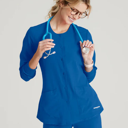 Stability 2-Pocket Crewneck Snap-Front Scrub Jacket