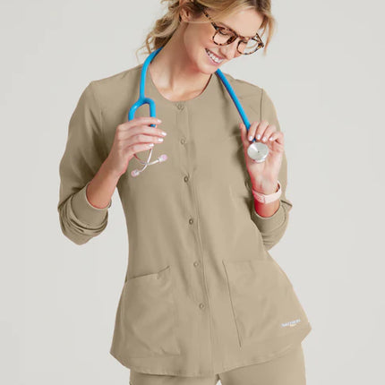 Stability 2-Pocket Crewneck Snap-Front Scrub Jacket