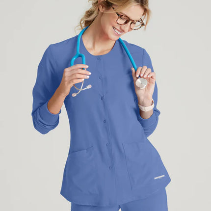 Stability 2-Pocket Crewneck Snap-Front Scrub Jacket