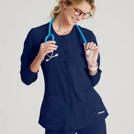 Stability 2-Pocket Crewneck Snap-Front Scrub Jacket